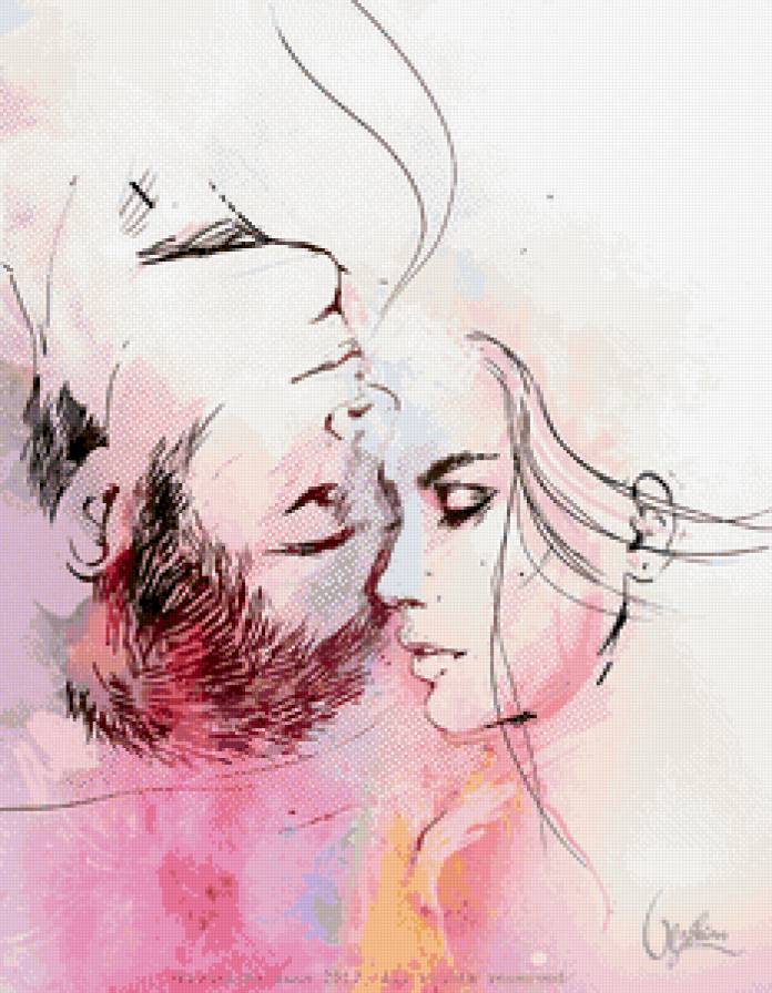 пара влюблённых - страсть, любовь, двое, арт, графика, мужчина и женщина, пара - предпросмотр