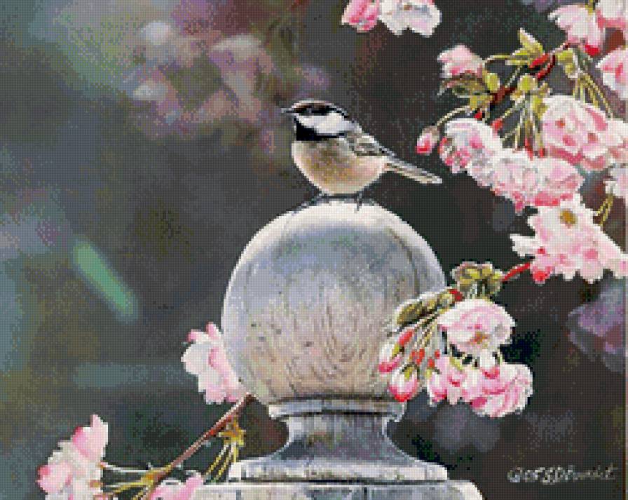 птичка и цветы - птицы - предпросмотр