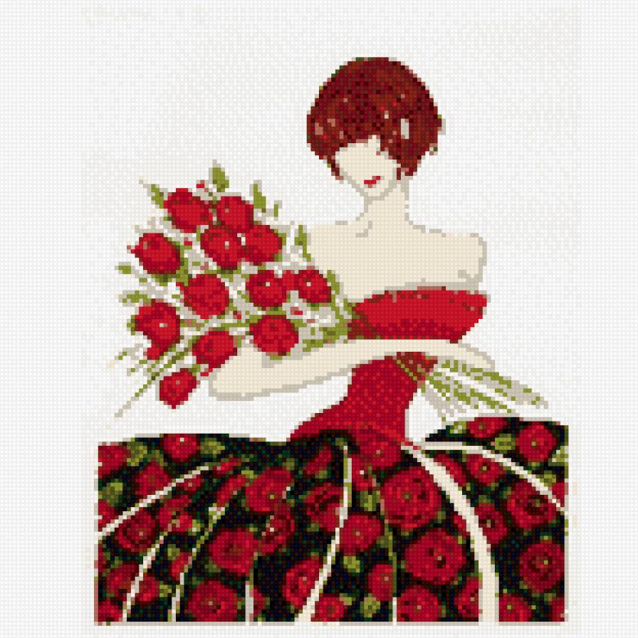 Дама Rosa - дама, роза, красное платье, девушка в красном - предпросмотр