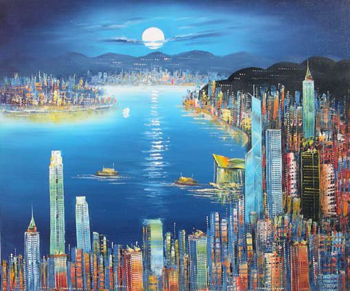 №862179 - луна, море, город - оригинал