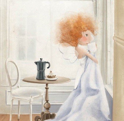 у окна - чай, ангел, люди, женщина - оригинал