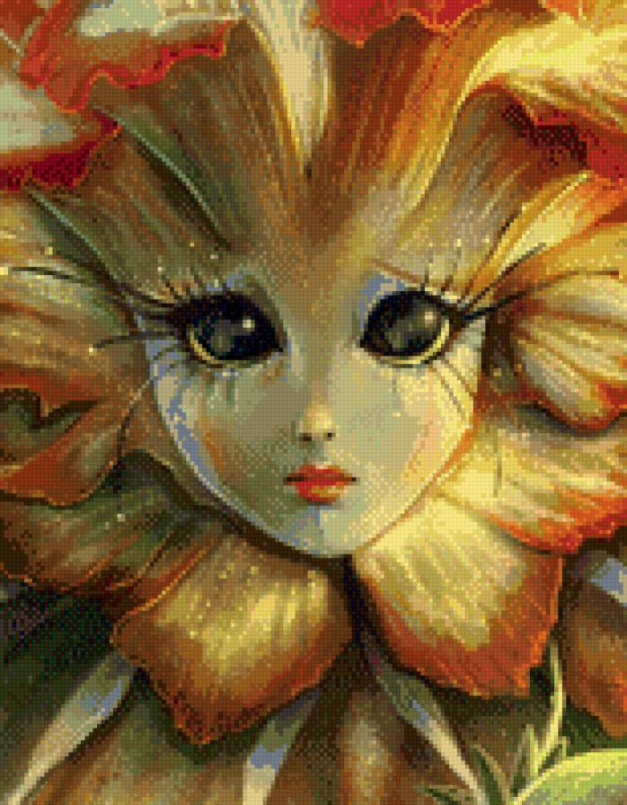 Триптих девушка-цветок.центр. - триптих, девушка, фентези - предпросмотр