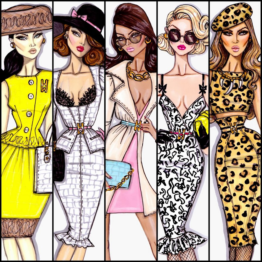 модницы (полиптих) - женщины, полиптих, мода, арт, девушки, красота, модницы, графика - оригинал
