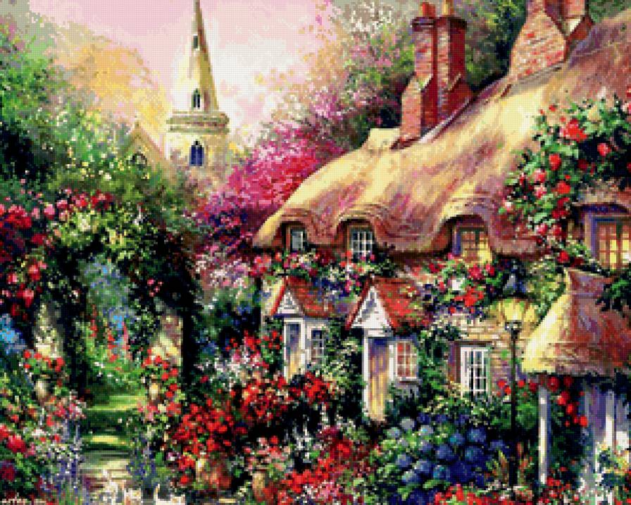 дом мечты - живопись, природа, дом, пейзаж, сад, мечта, сказка - предпросмотр