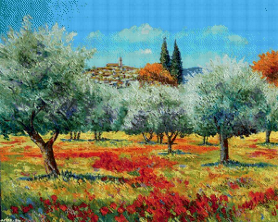 оливковый сад в провансе - лето, краски, юг, сад, оливки, живопись, прованс, пейзаж - предпросмотр