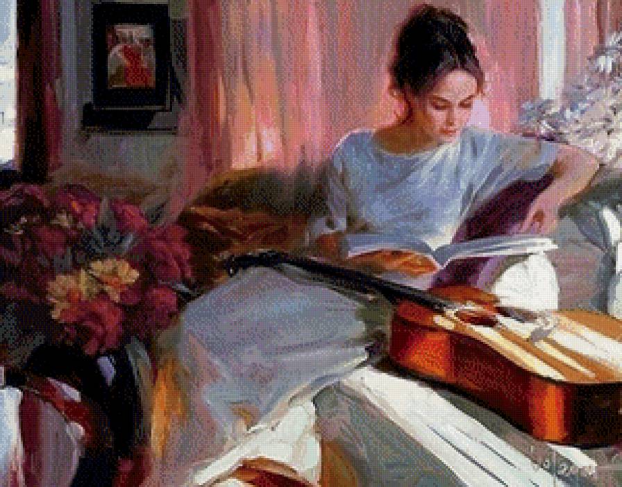 №863849 - цветы, девушка, книга, гитара - предпросмотр