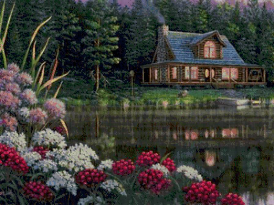 Дом у реки - природа, дом, пейзаж, вечер, река - предпросмотр