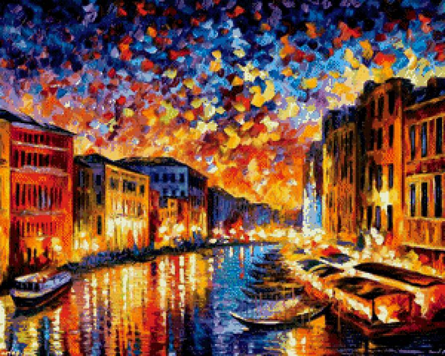 Л. Афремов Венеция - пейзаж, венеция, ночной пейзаж - предпросмотр
