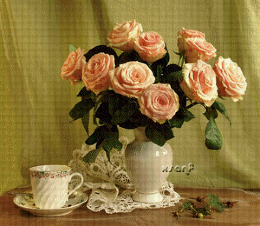 розовые розы в вазе - букет, розы, цветы в вазе - предпросмотр
