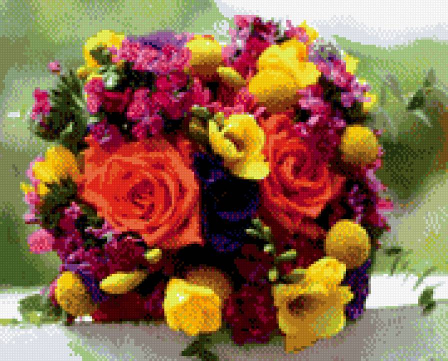 Яркий букетик - букет, весна, роза - предпросмотр