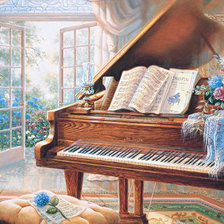 Оригинал схемы вышивки «Рояль у открытого окна, по картине Джуди Гибсон|Judy Gibson» (№865164)