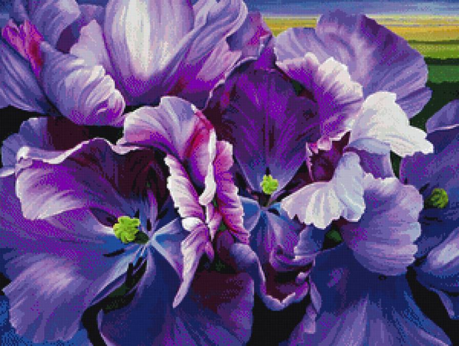 панно с фиолетовыми цветами - цветы, живопись, букет, картина, панно - предпросмотр