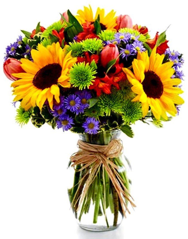 Букет цветов - цветы, подсолнухи, ваза с цветами, букет - оригинал