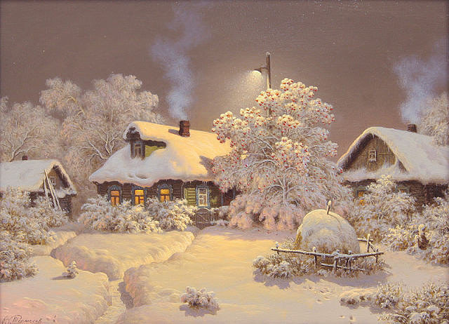 теплый вечер - деревня, зима, природа - оригинал