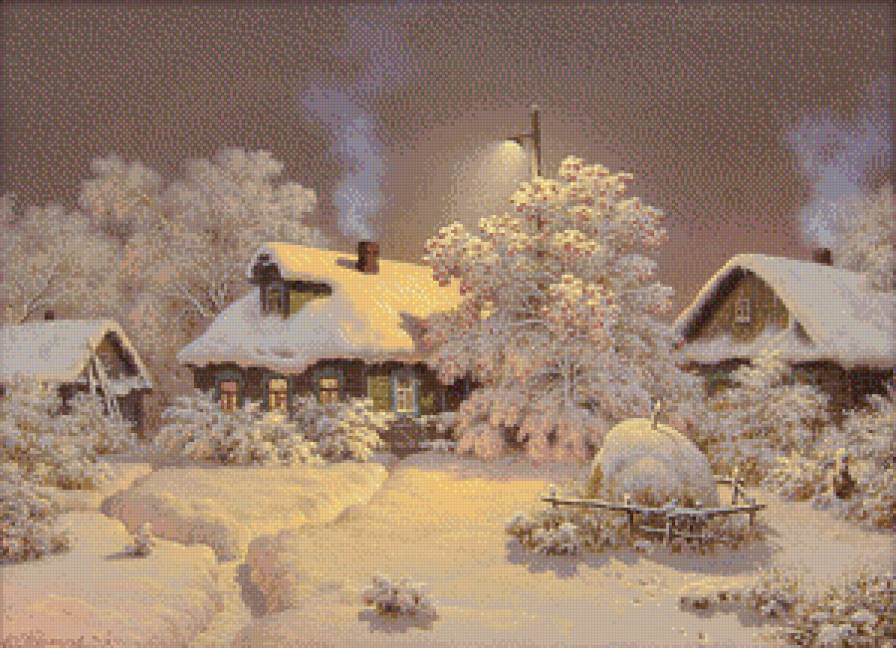 теплый вечер - зима, природа, деревня - предпросмотр