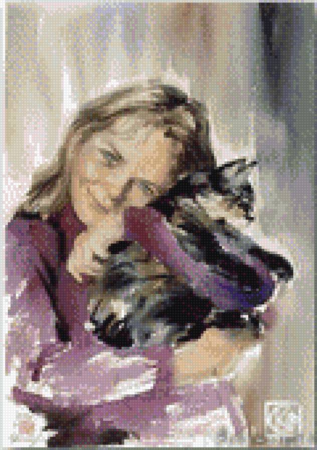 Девочка с кошкой - предпросмотр