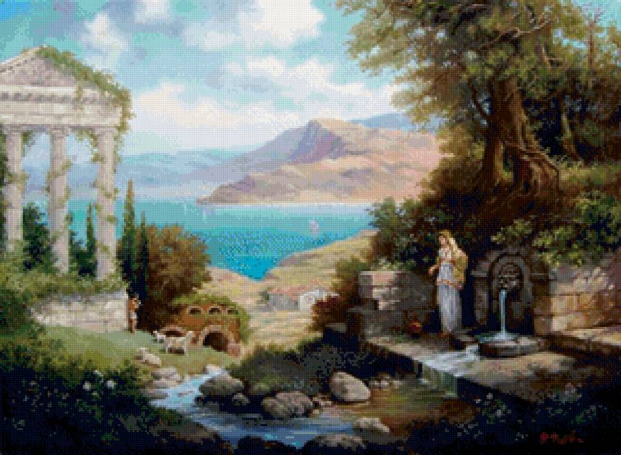 №866702 - горы, люди, античность, море - предпросмотр