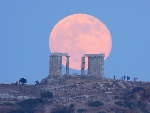 Полная луна - пейзаж, коллоны, архитектура, луна, небо - оригинал
