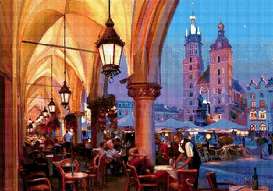 вечернее кафе в праге - город, кафе, вечер, пейзаж, чехия, романтика, сумерки, прага - предпросмотр