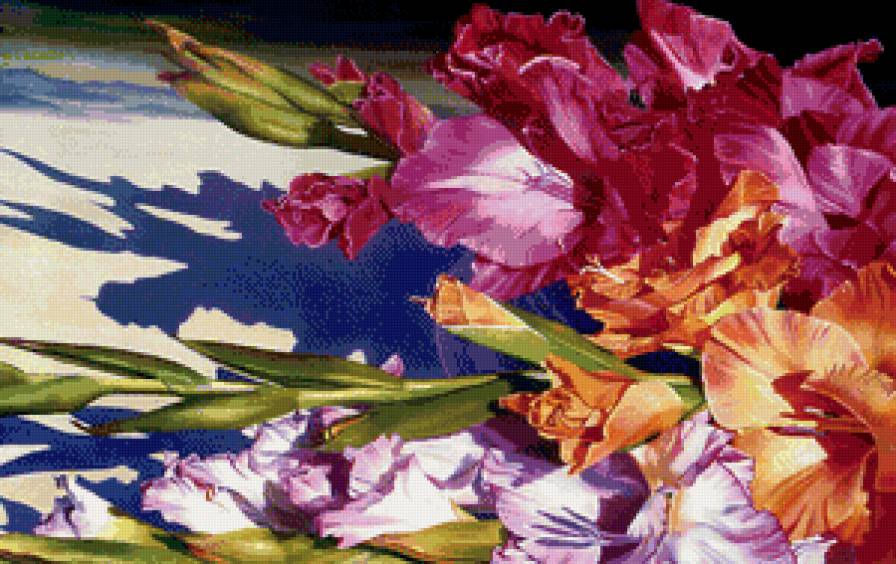 гладиолусы - цветы, панно, гладиолусы, картина, лето - предпросмотр