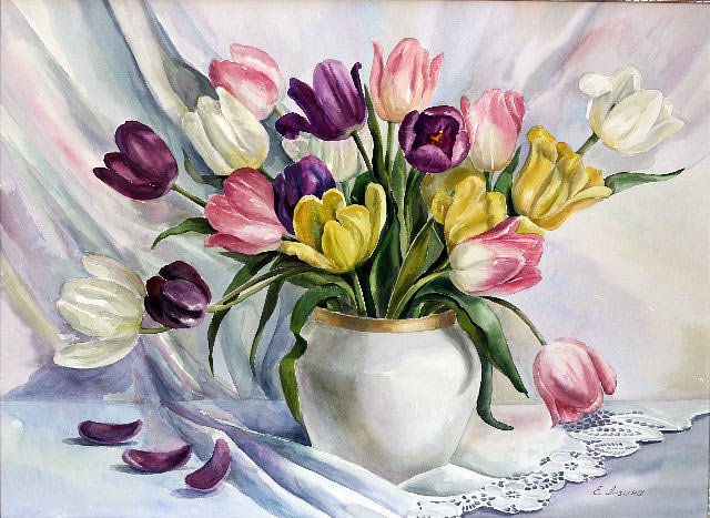 весенние тюльпаны в вазе - натюрморт, ваза, живопись, букет, тюльпаны, цветы, весна - оригинал