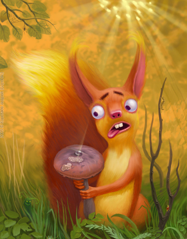 Белочка - белочка, гриб, лесная поляна - оригинал