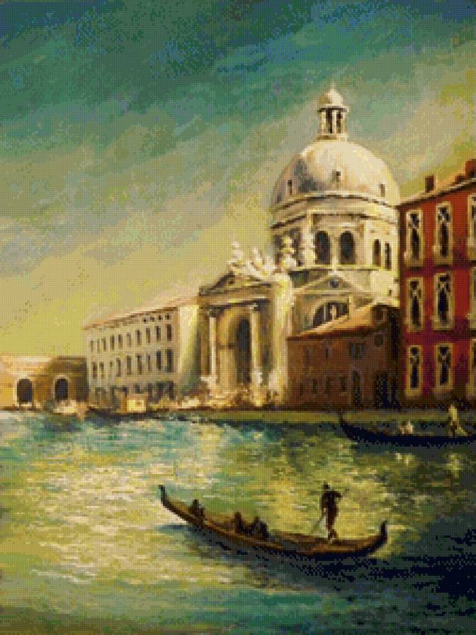 венеция - город, гондола, пейзаж, мост, живопись, италия, венеция - предпросмотр