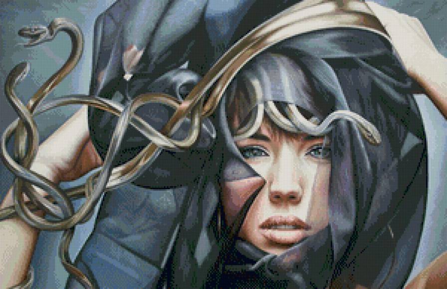 повелительница змей - шаль, змеи, повелительница, фентези, девушка, портрет, арт - предпросмотр