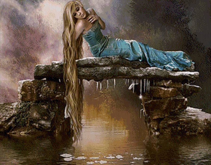 девушка - длинноволосая, фэнтези, девушка, в голубом - предпросмотр