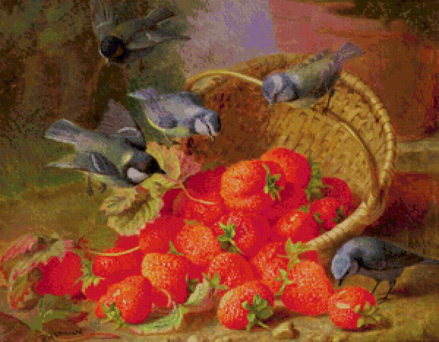 №872626 - синица, клубника, птицы, корзина - предпросмотр