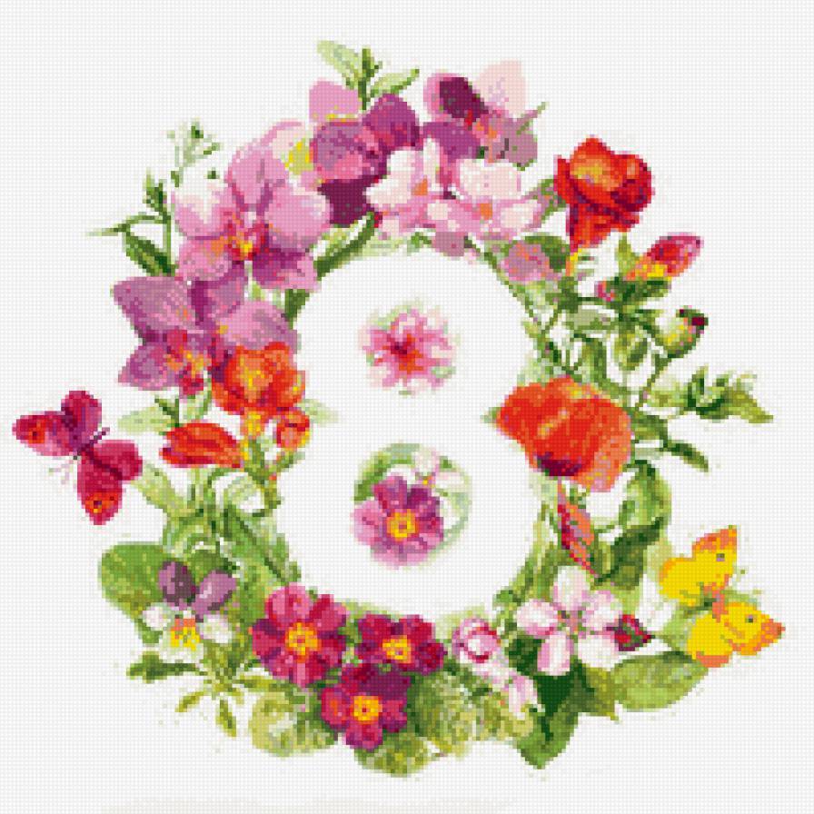 с 8 марта! - открытка, 8 марта, весна, цветы, венок - предпросмотр