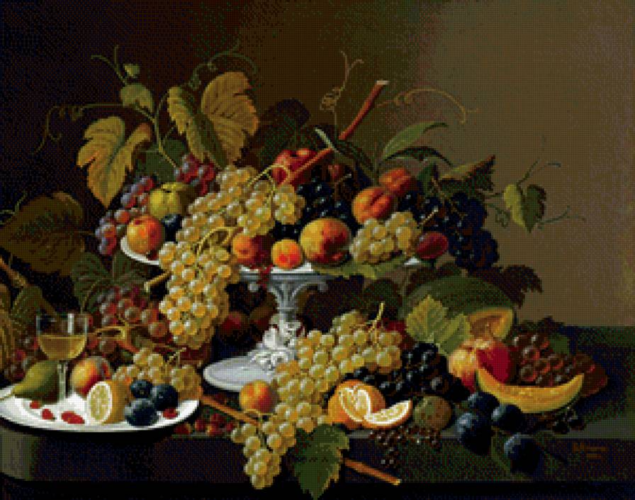 натюрморт с фруктами - натюрморт, кухня, фрукты, еда, вино, виноград - предпросмотр