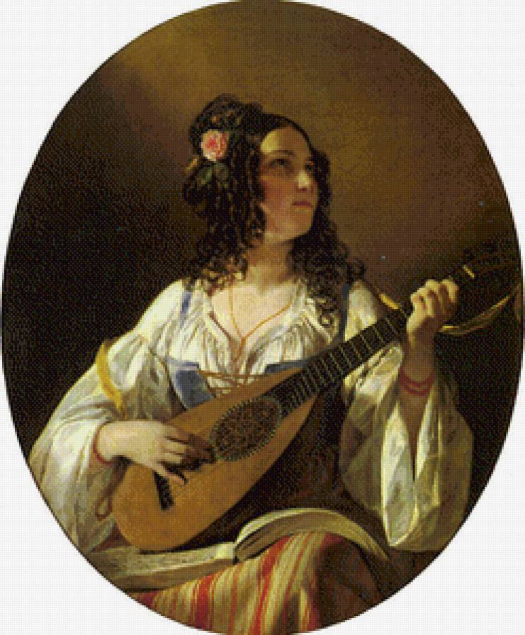Friedrich von Amerling - Лютнистка 1838 - портрет, классика - предпросмотр