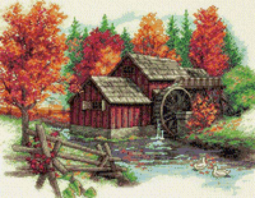 водяная мельница - мельница, дом, деревня, вода, лес - предпросмотр