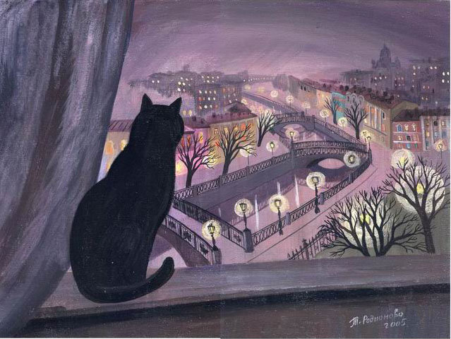 любопытный кот - кот, улица, ночь, город - оригинал