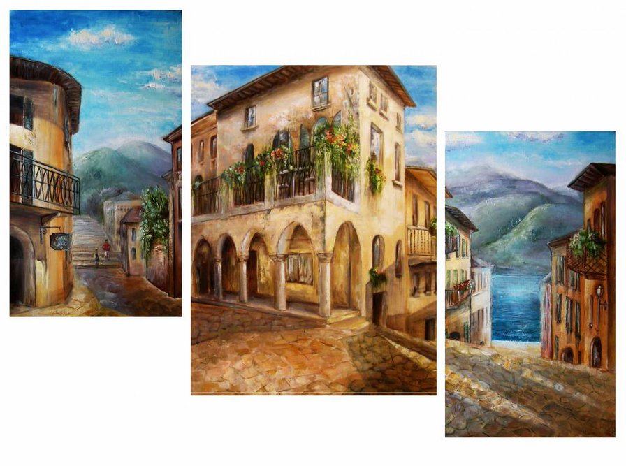 городской триптих - город, архитектура, полиптих, триптих, здания - оригинал