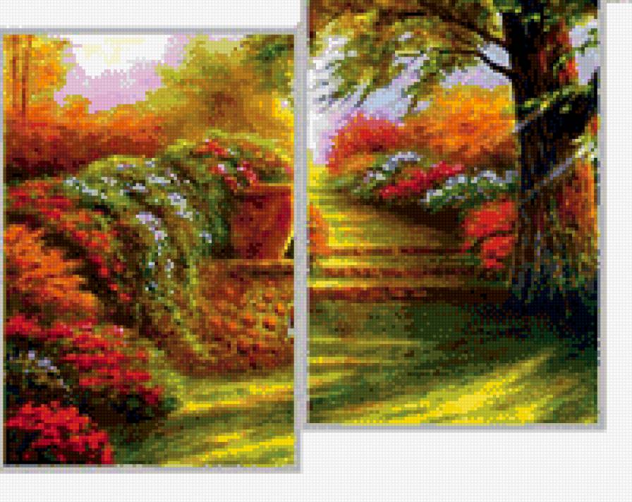 сад - лето, модульная картина, триптих, полиптих, сад - предпросмотр