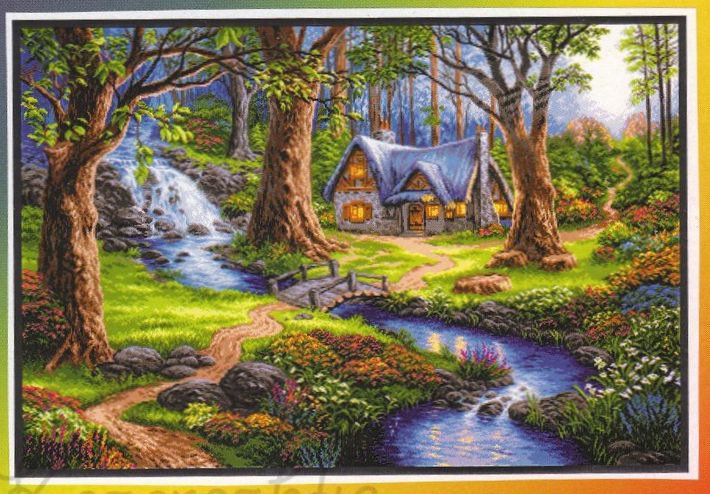 Лесной приют - вода, лес, река, природа, дом, пейзаж - оригинал