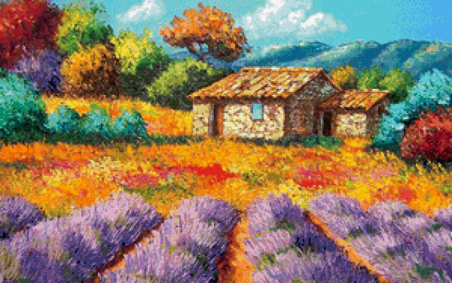 красочный прованс - лето, прованс, сад, пейзаж, юг, живопись, цветы, лаванда, краски - предпросмотр