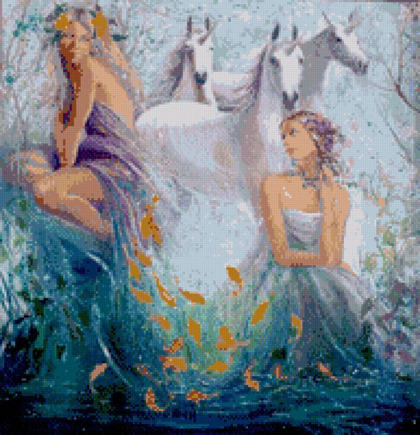 девы - кони, девы, девушки, море - предпросмотр