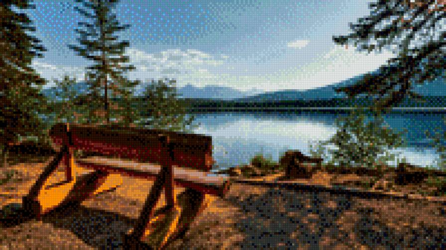 скамейка - скамейка, пейзаж, природа, озеро - предпросмотр