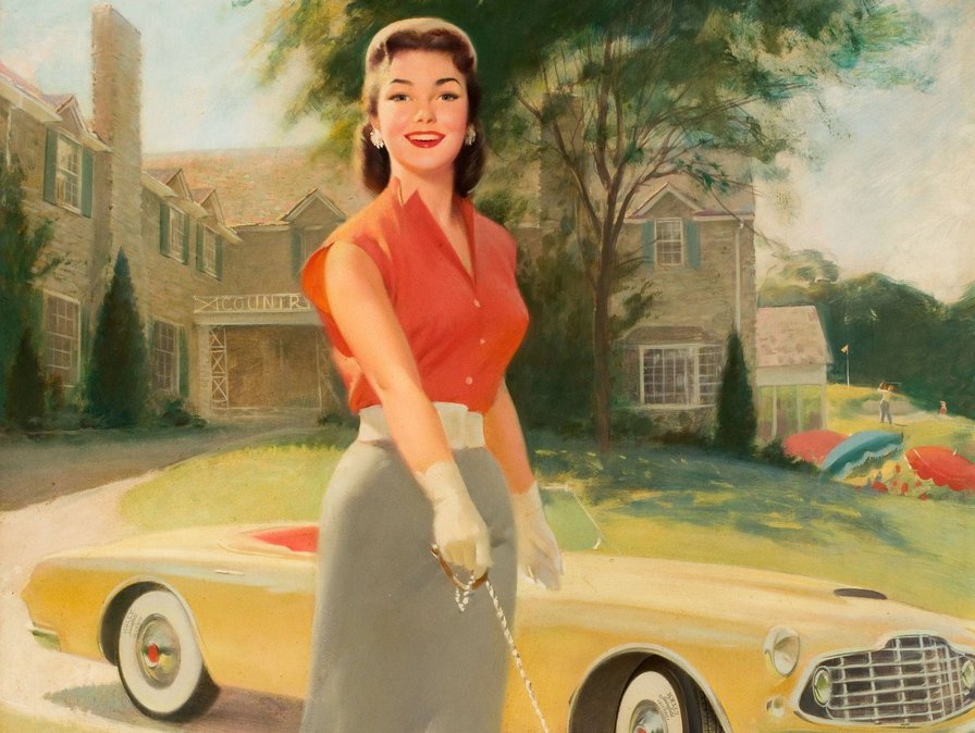 девушка ретро - красавица, девушка, ретро, машина - оригинал