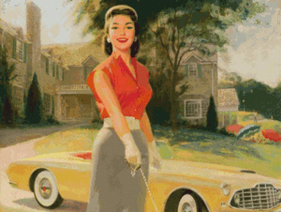 девушка ретро - красавица, девушка, ретро, машина - предпросмотр