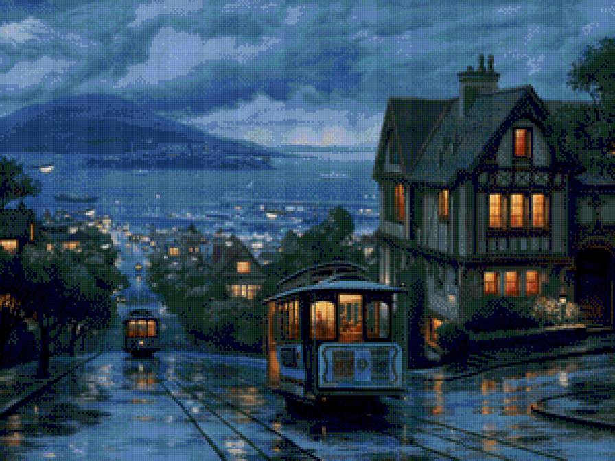 №879423 - море, горы, город, вечер, дома - предпросмотр