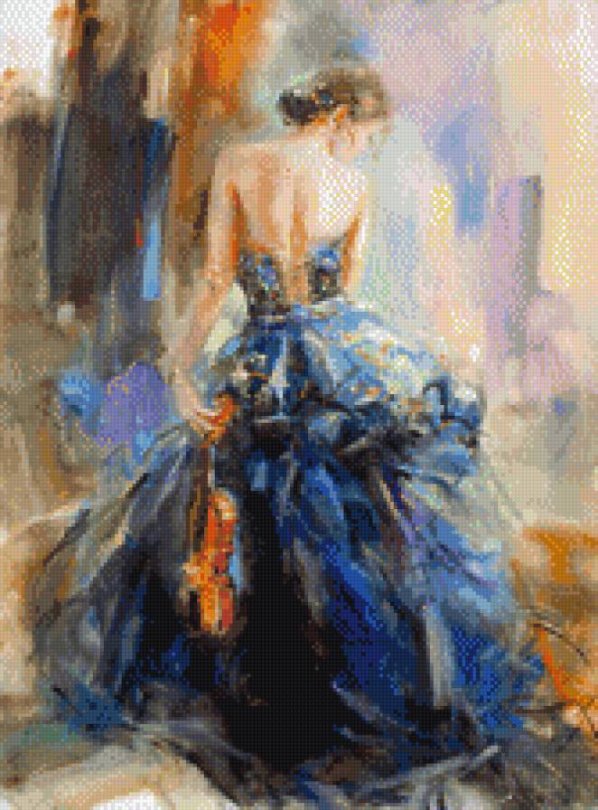 Девушка со скрипкой - силуэт, девушка - предпросмотр