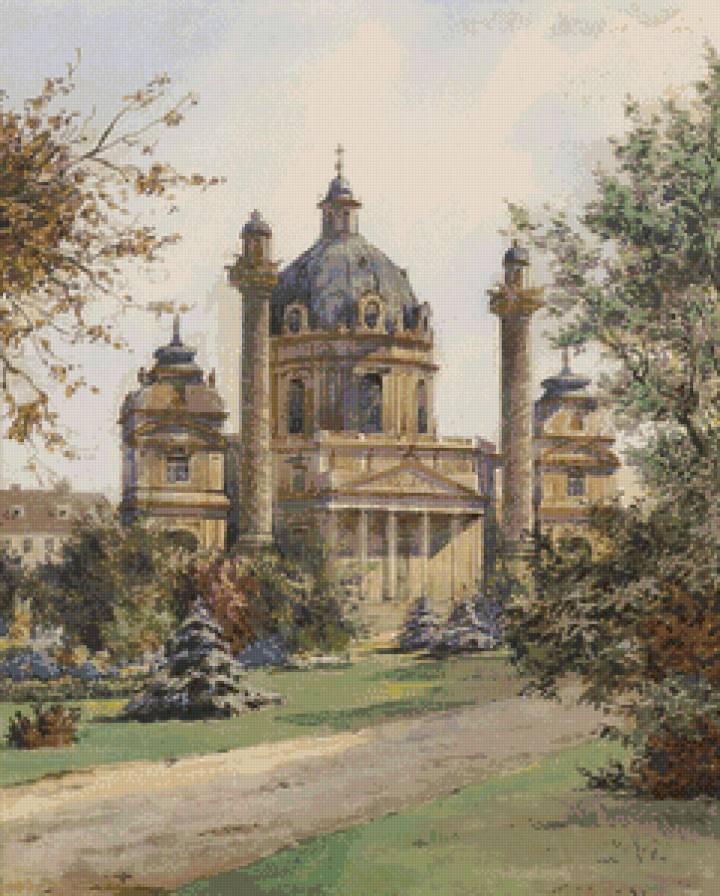 городской пейзаж - здание, лето, город, пейзаж, графика, живопись - предпросмотр