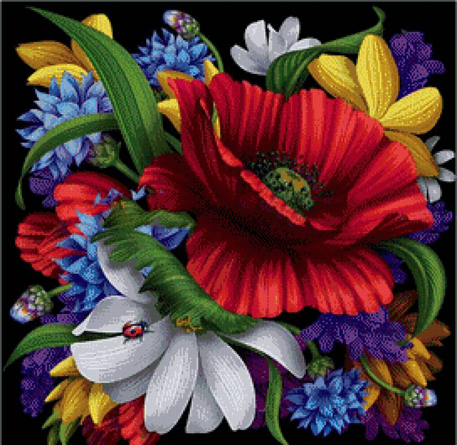 Яркий букет. - яркость, цветы, букет, орнамент - предпросмотр