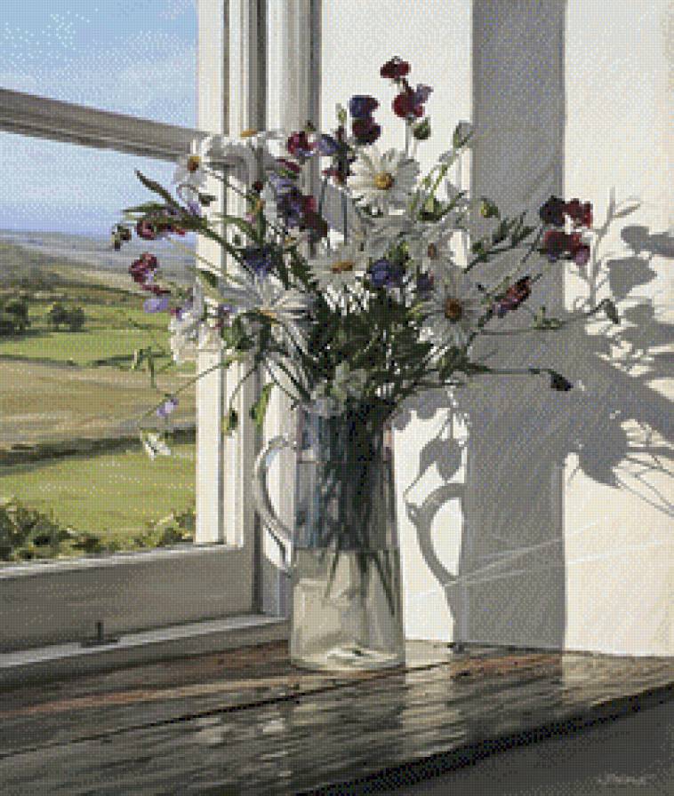 ХУДОЖНИК JIM FARRANT.Утро - ваза, цветы, ромашки - предпросмотр