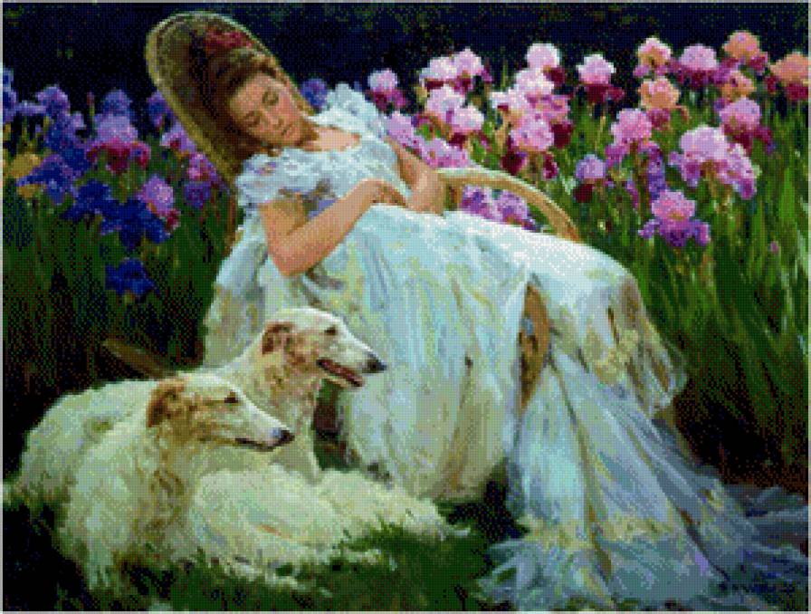 №881122 - сон, девушка, собаки, цветы - предпросмотр