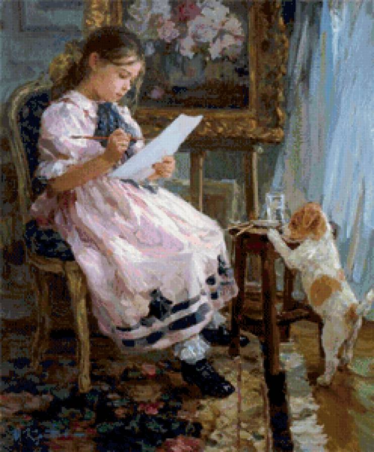 №881125 - девочка, собака, плртрет, письмо - предпросмотр